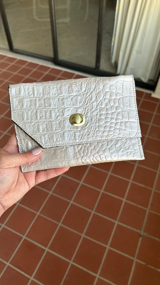 Ruby Style Clutch in Silver with Gold Clasp