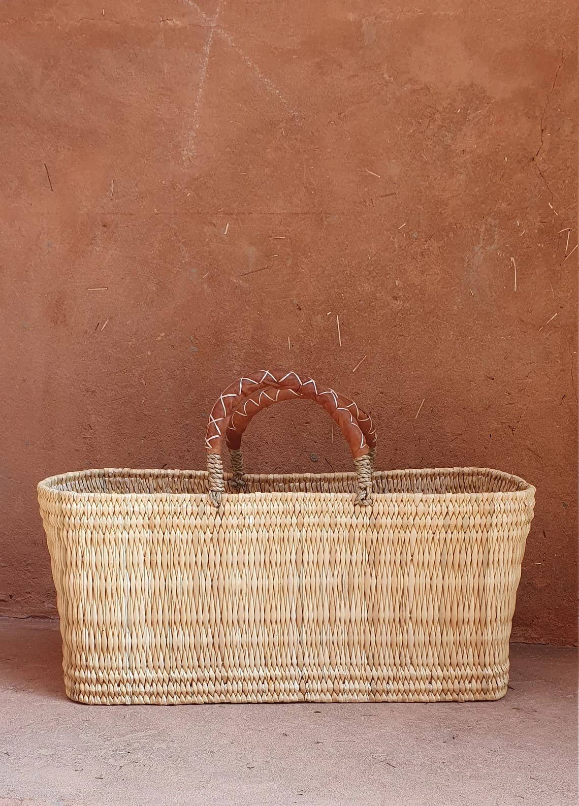 Reed Storage baskets Set - leather handles