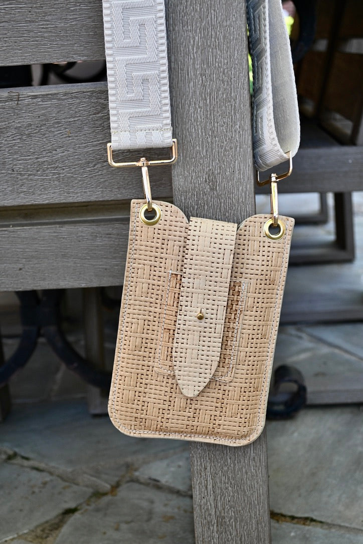 Classic Style Phone Pouch in Weaved Beige