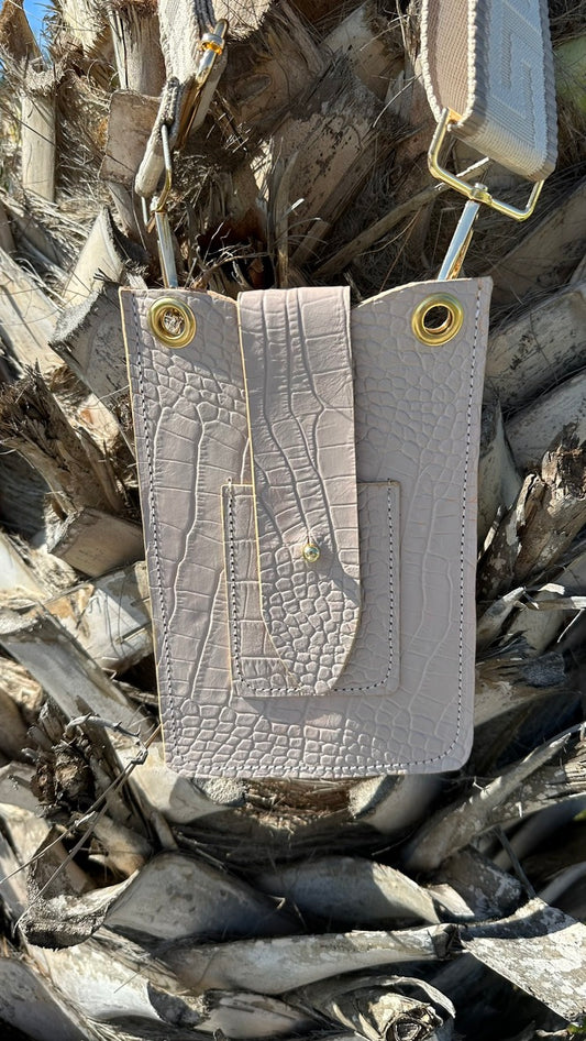Classic Style Phone Pouch Crossbody in Natural Alligator