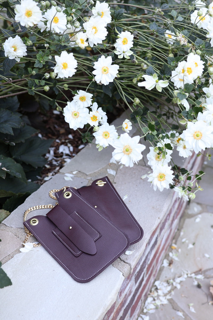 Classic Style Phone Pouch Crossbody in Burgundy Pebble Leather