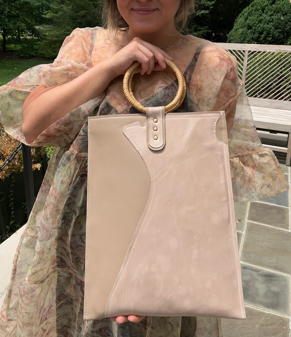 Charlene Style Handle Bag in Two Tone Beige
