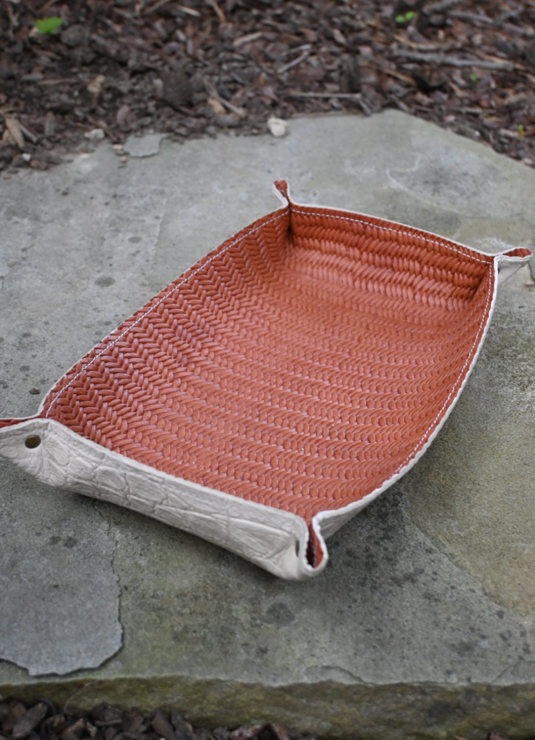 Large Valet Tray in Basket Weave Brown and Beige