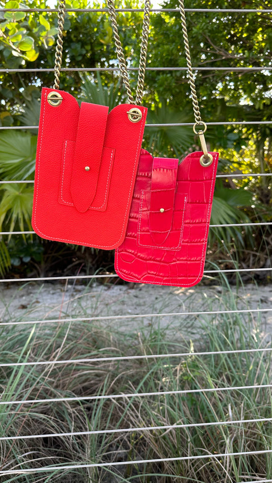 Classic Style Phone Pouch Crossbody in Persimmon (Red/Orange)