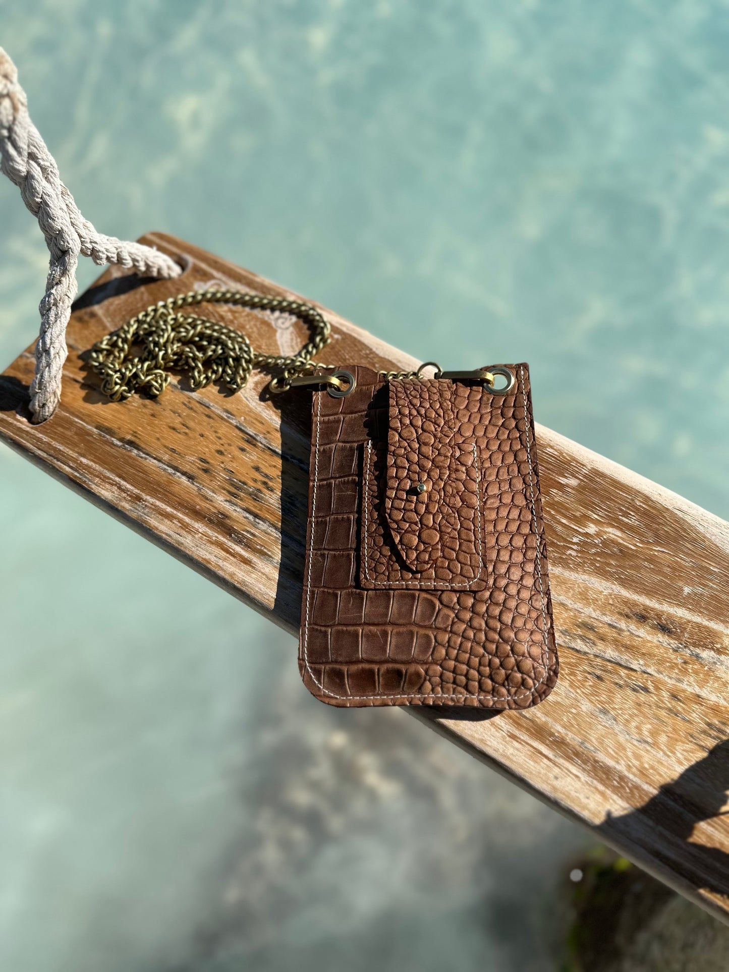 Classic Style Phone Pouch Crossbody in Brown Alligator