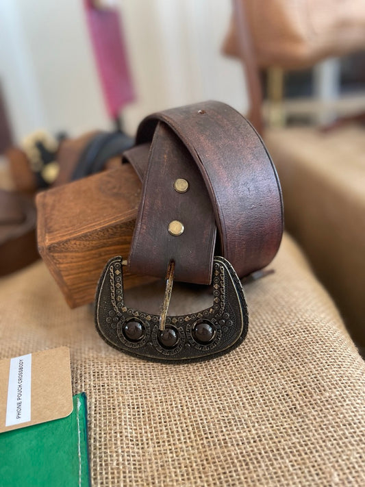 Brown Belt with Antique Buckle
