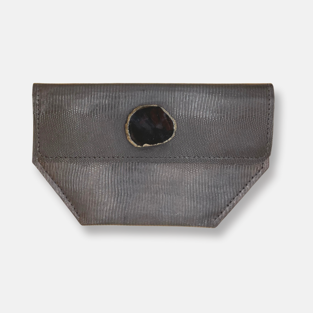 Pansy Style Clutch in Black with Agate Stone