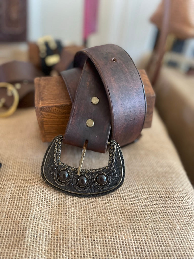 Brown Belt with Antique Buckle