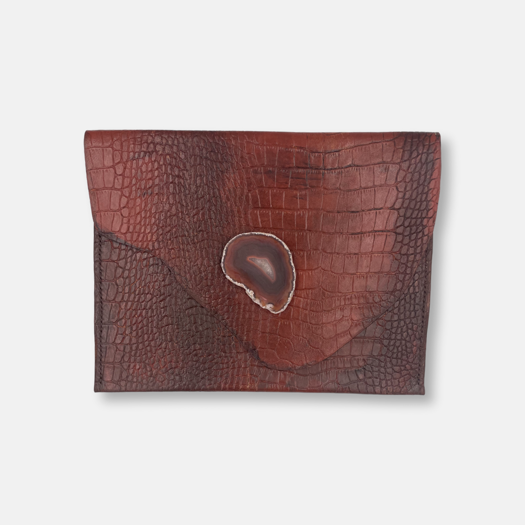 Goatsbeard Style Clutch in Brown with Agate Stone