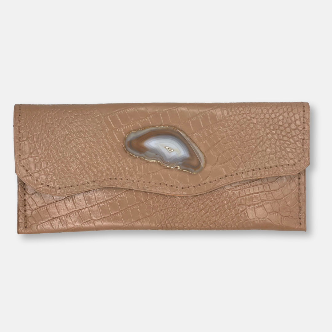 Faith Style Clutch in Tan with Agate Stone