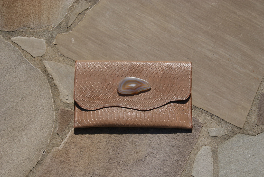 Faith Style Clutch in Tan with Agate Stone