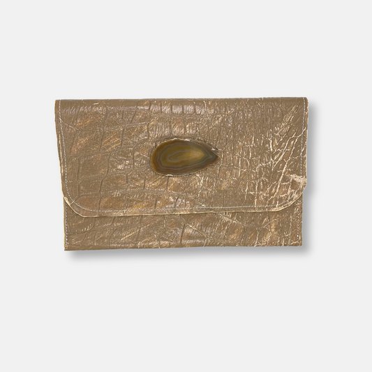 Spring Larkspur Style Clutch in Brushed Tan with Agate Stone