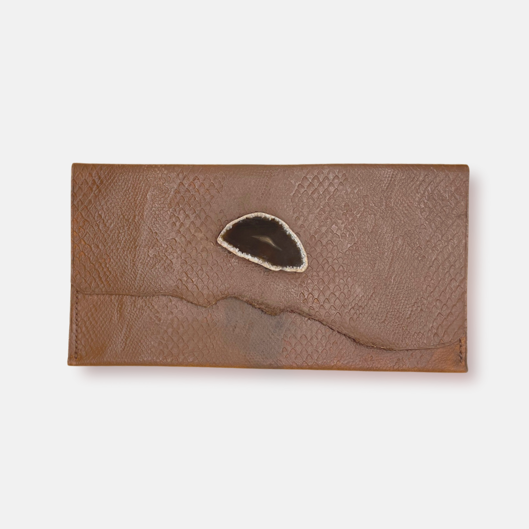 Wild Bluebell Style Clutch in Tan with Agate Stone