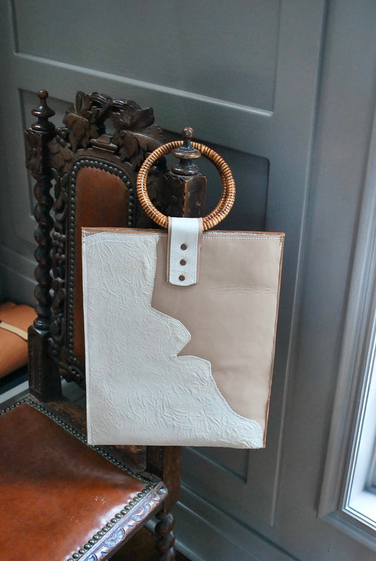 Charlene Style Handle Bag in Cream and Off-White