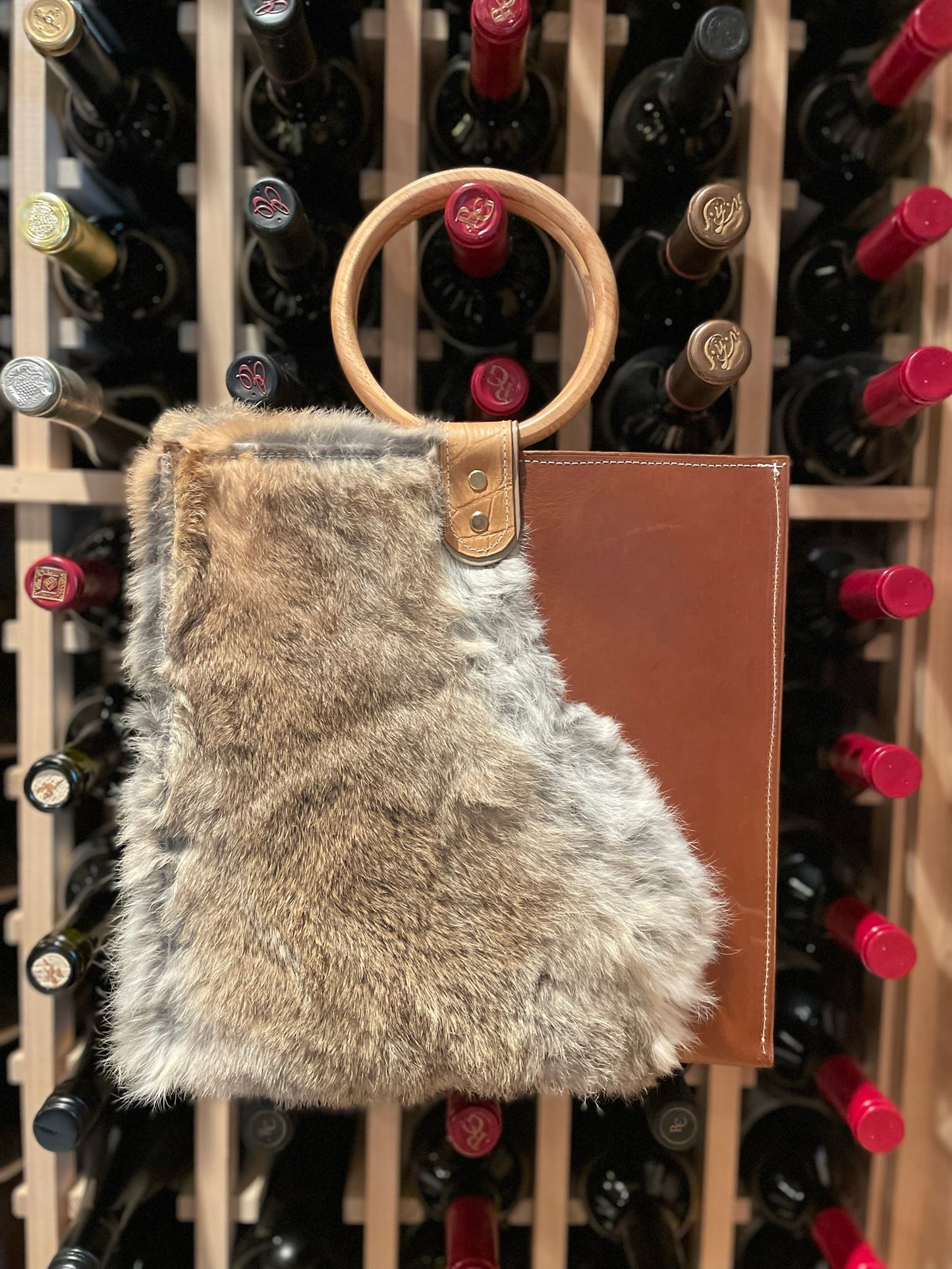 Charlene Style Handle Bag in Brown with Fur