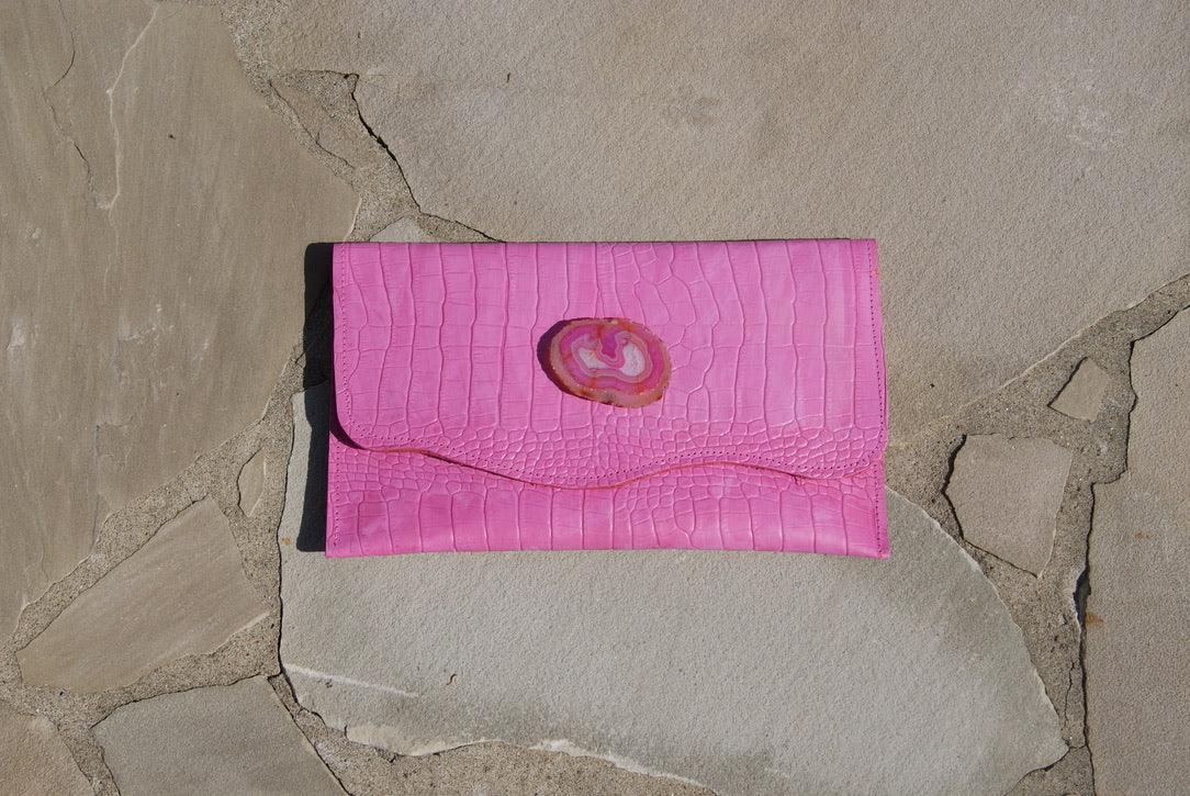 Faith Style Clutch in Pink with Agate Stone
