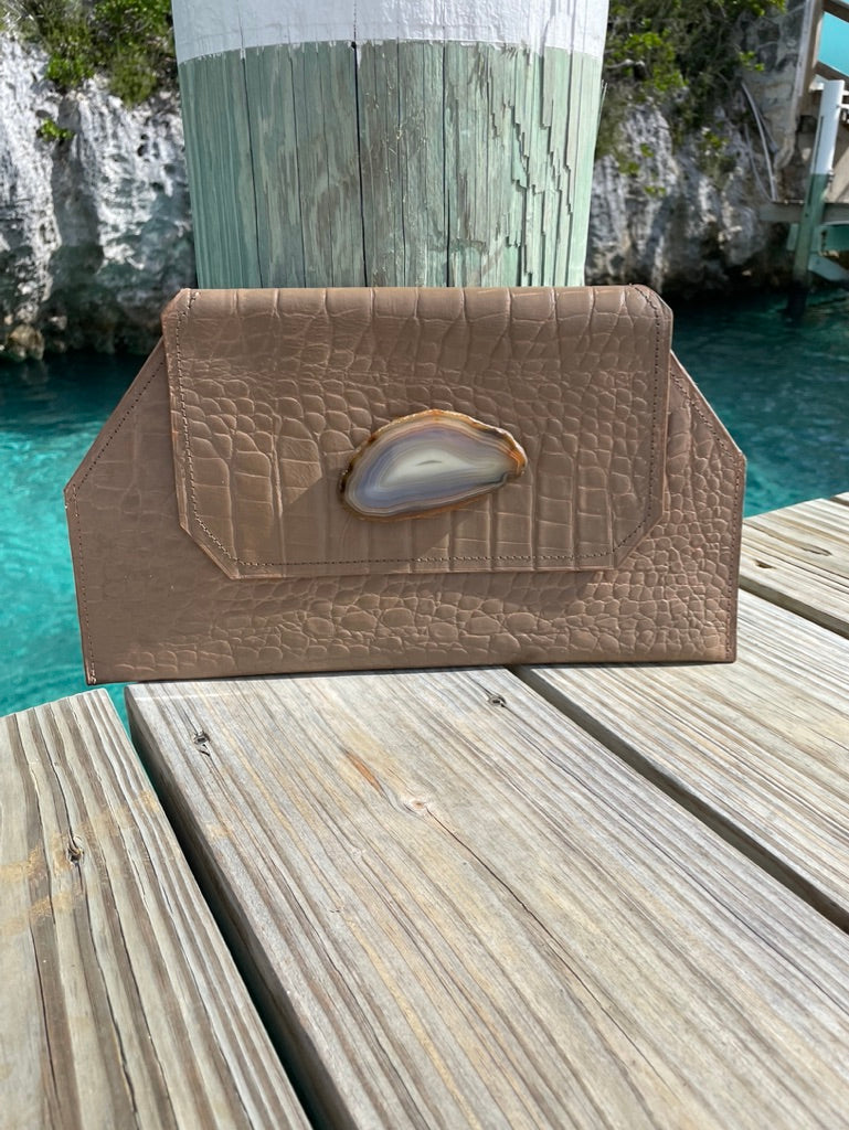 Marigold Style Clutch in Tan with Agate Stone
