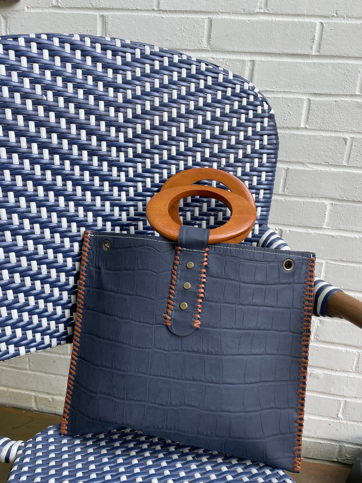 Charlene Style Handle Bag in Blue Gray