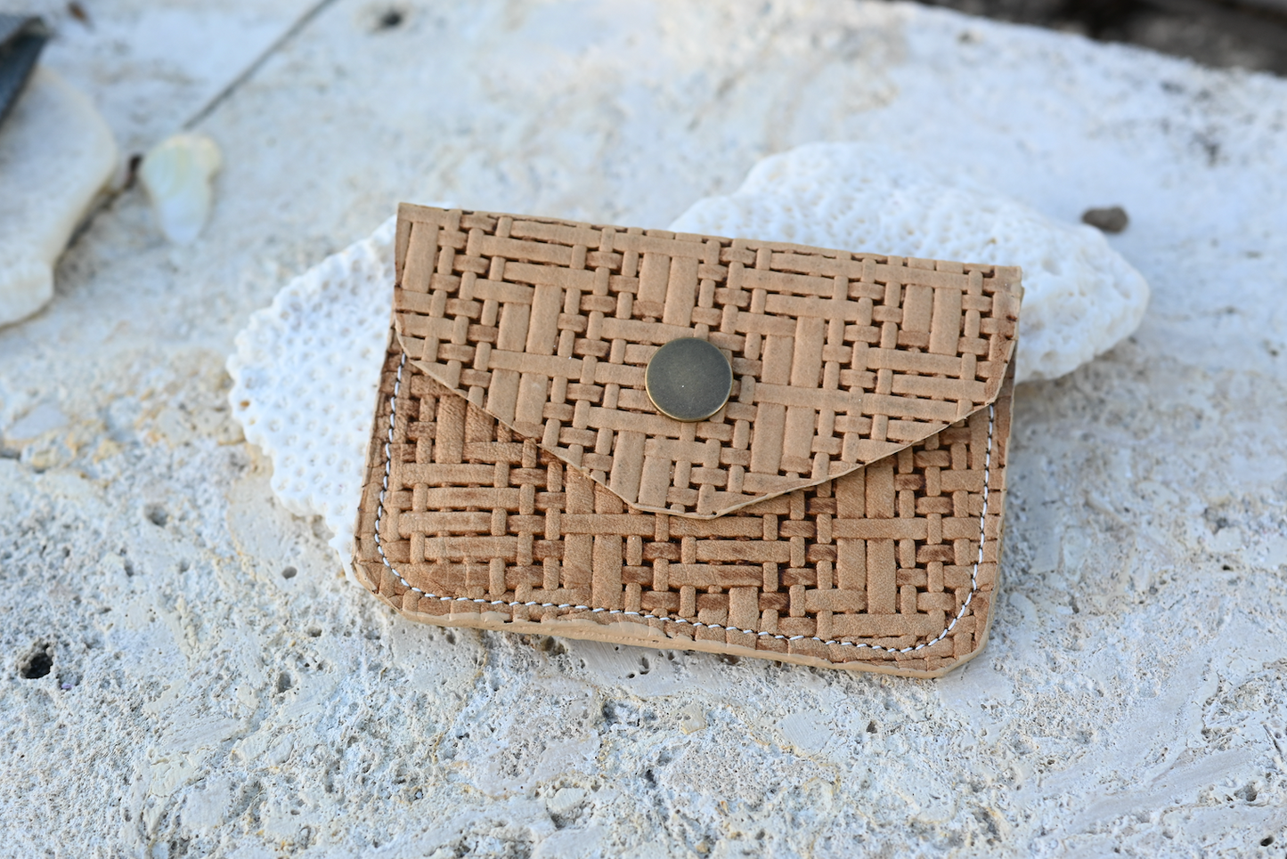 Card Wallet in Weaved Tan