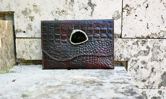 Rosie's Clutch in Dark Brown with Agate Stone