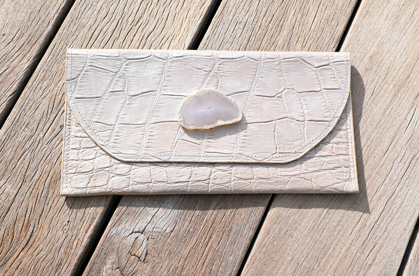 Spring Larkspur Style Clutch in Custom Pearl Cream with Agate Stone