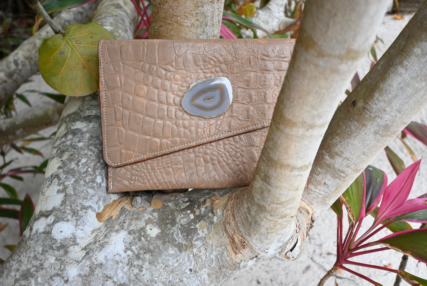 Ruby Style Clutch in Beige with Agate Stone