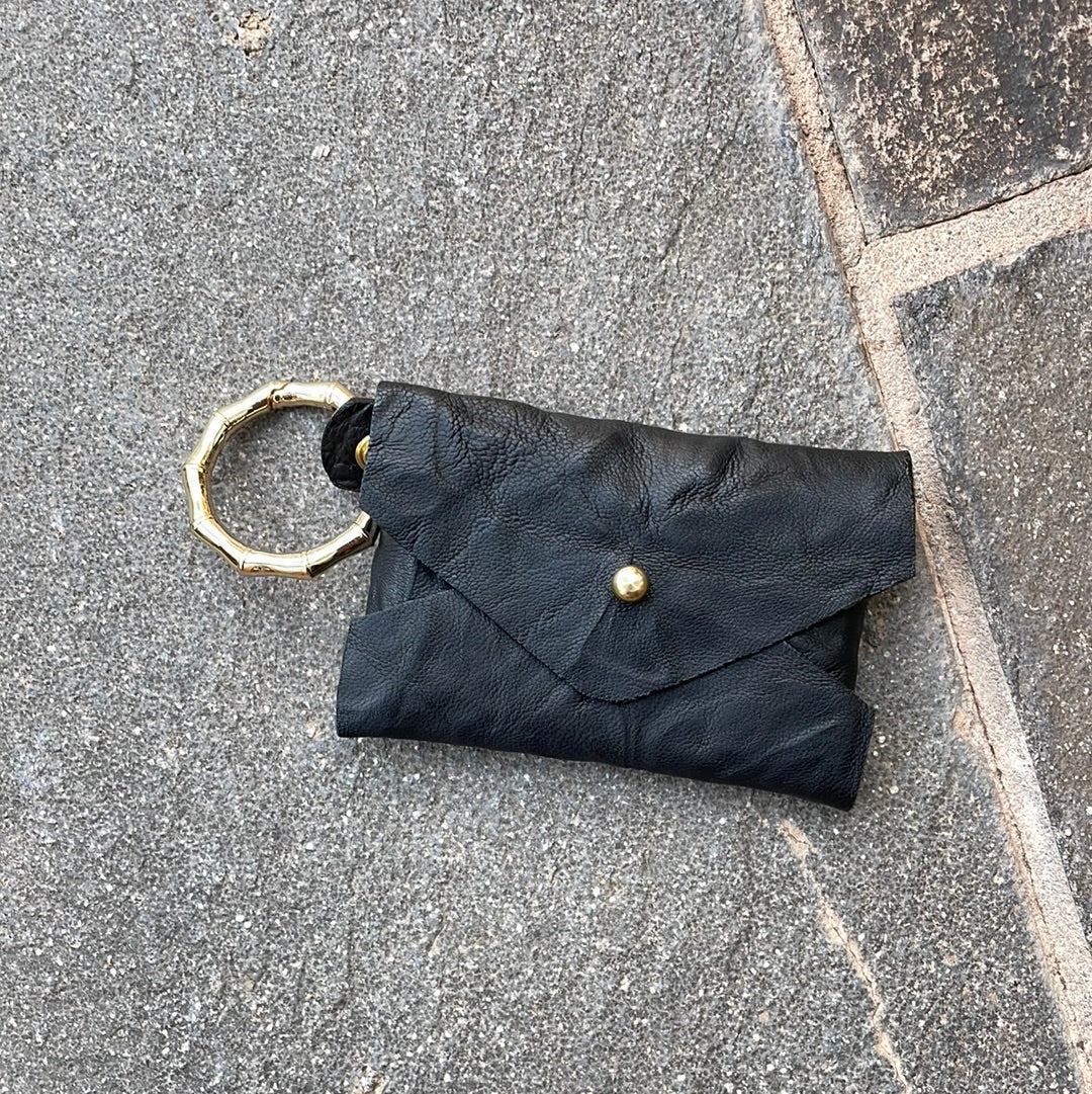 Key Chain Coin Wallet in Wrinkled Black